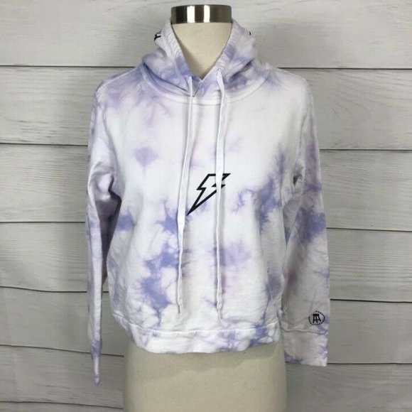 Barstool Sports Tops - Barstool Sports Women's M Crop Hoodie Sweatshirt Purple White Tie Die Lightning